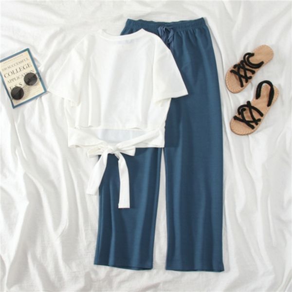 

upew5 2020 summer ice silk - high waist vertical slimming loose casual wide leg wide leg pants t-shirt straight summer mop casual pants two, Gray