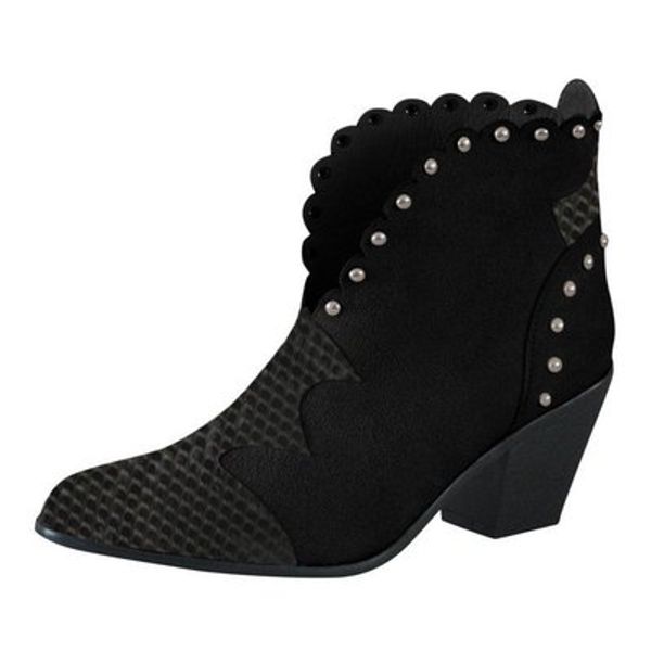 

2020 spring and autumn new fashion pointed thick heel european and american large size snake print stitching women's boots, Black