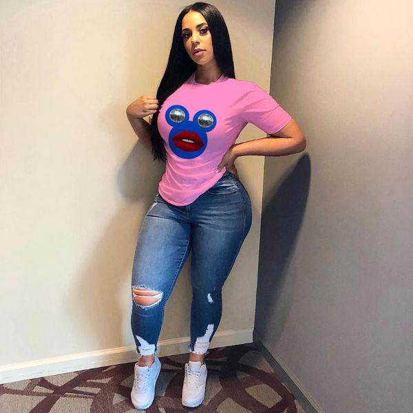 

women's t-shirt 4 style women summer lip print lady loose casual harajuku streetwear short sleeve o-neck tees camisetas mujer, White