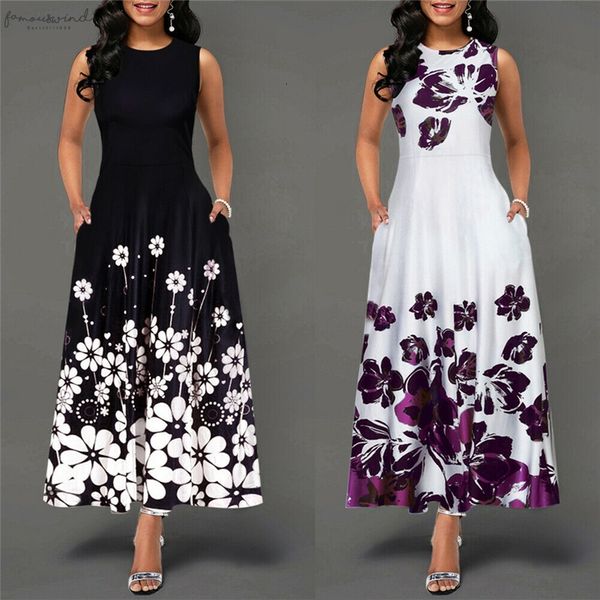 

white sleeveless o neck floral print women vestidos bodycon dress summer 2020 boho maxi dresses office dress lady, Black;gray