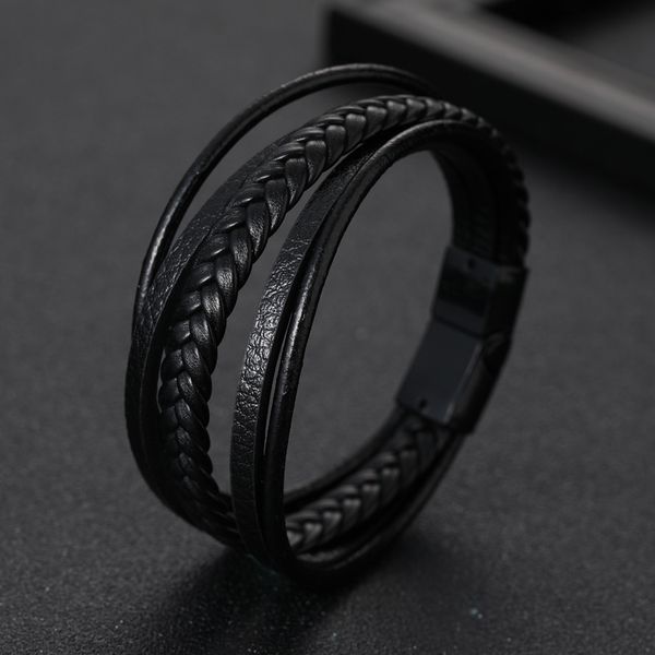 

bracelet men multilayer leather bangles magnetic-clasp cowhide braided multi layer wrap trendy bracelet armband pulsera hombre, Red;blue