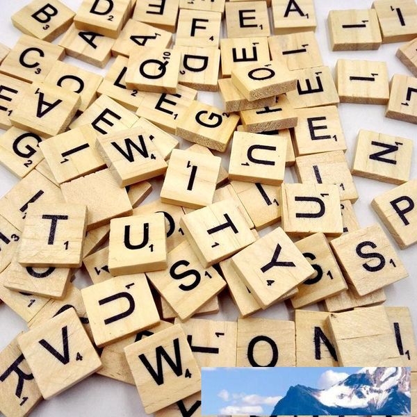 100 pcs embalagem de madeira caixa alfabeto scrabble telhas letras quebra-cabeça praças para ofícios mistos letras pretas números artesanato madeira