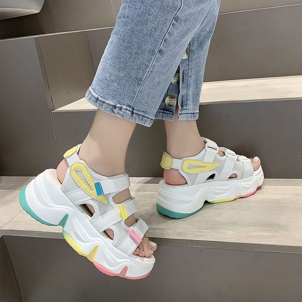 

heel height 7cm fashion shoes waterproof platform sandals fashion rainbow sole sandals dropshipping women summer, Black