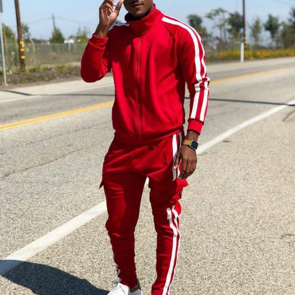 

men tide tracksuits clothing sutis fashion striped printed sport hoodies + pants 2020 casula loose hit color fitness sports clothes sets, Gray