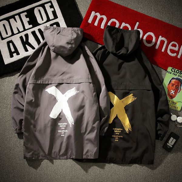 

autumn new men's mid-length overalls windbreaker overalls windbreaker street loose hip-hop trendy men's jacket hooded jacket, Tan;black