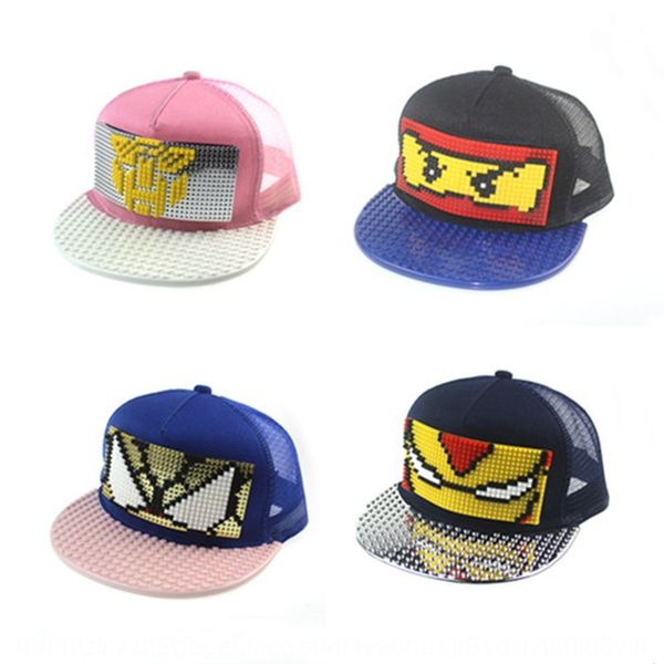 

men's and women's net cap cap puzzle flat lego building block flat hat creative children's sunshade breathable cartoon jigsaw, Blue;gray