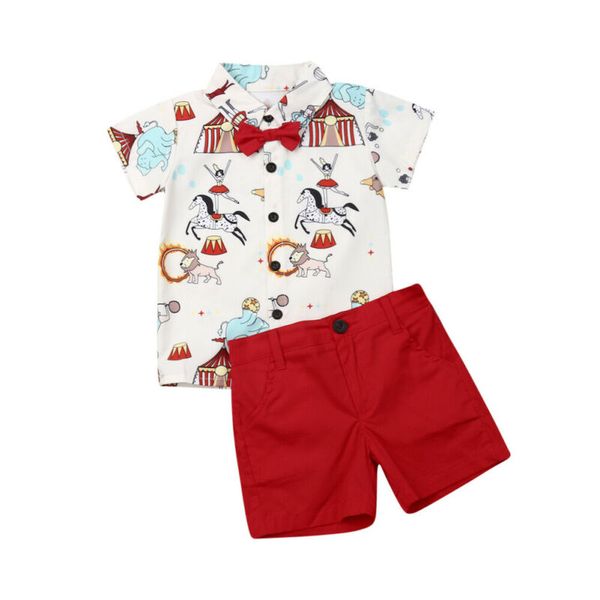 

clothing sets 1-5y summer infant baby boys clothes cartoon short sleeve shirt blouse shorts outfits gentlemen set, White