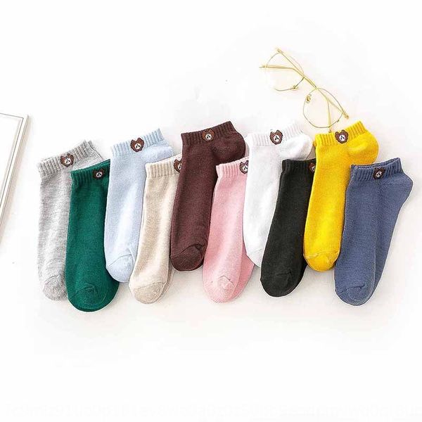 

d15jy four seasons women's shallow anti-slip season girl style shallow bear boat cute sports thin polyester cotton bear boat socks cute, Pink;yellow