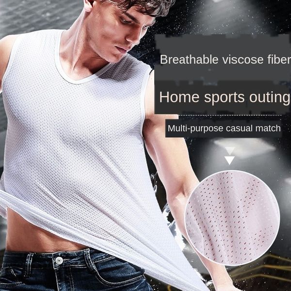 

summer sports fitness wide-shoulder breathable sports fitness vest ice silk mesh men' vest v-neck sleeveless mesh waistcoat, White;black