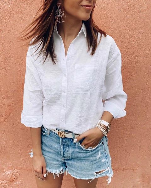 

lapel neck with pockets lightweight pure color female shirts linen white womens blouses ol style casual long sleeve womens designer shirts
