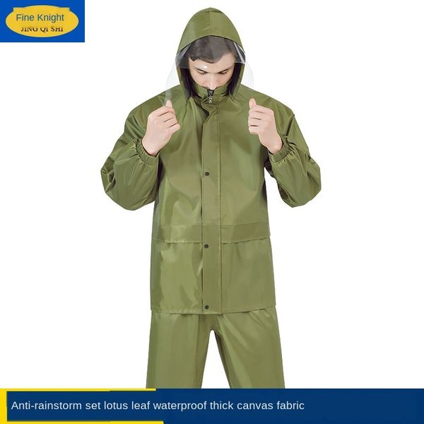 

elite knight army yellow thickened canvas canvas motorcycle raincoat suit outdoor motorcycle riding split raincoat, Black