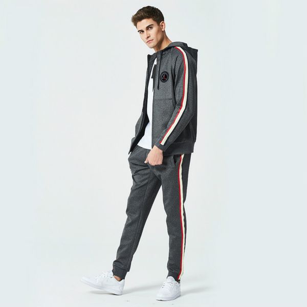 

mens fashion sports suit tacksuits mens cardigan hoodies + pants casual suit 2020 tide thin two-piece suit 3 colors, Gray