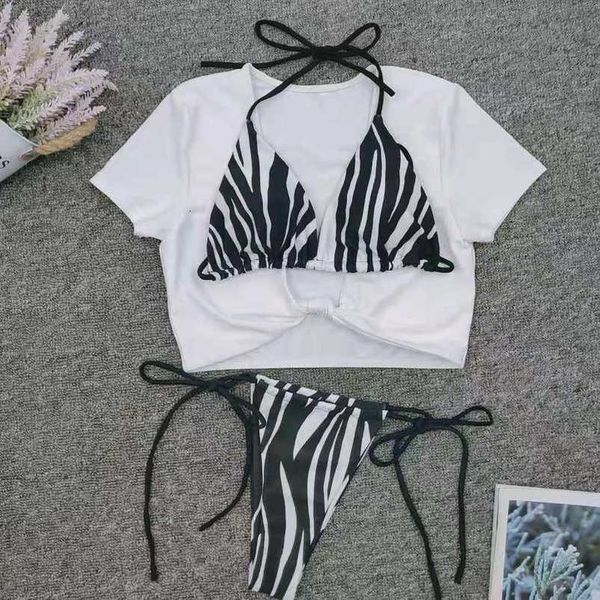 

3 piece bikini push up padded zebra print swimsuit bathers bathing suit brazilian polyester tanga swimwear high cut bathing bikini, White;black