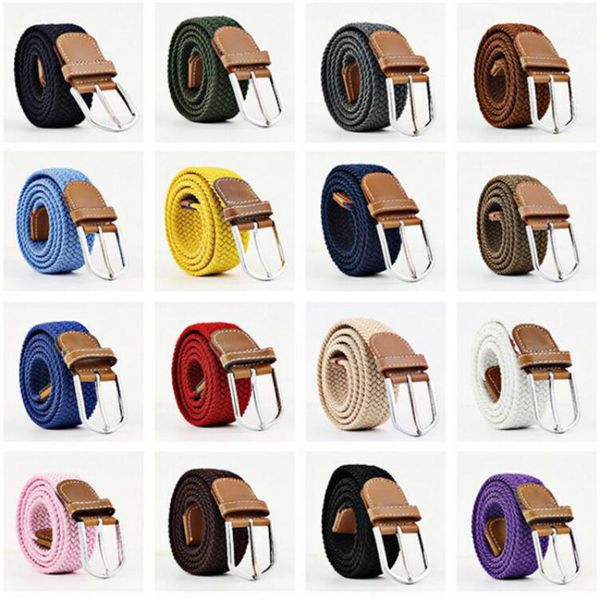 

new fashion men's stretch braided elastic waist belt metal pin buckle women belt waistband waist straps mens belts luxury, Black;brown