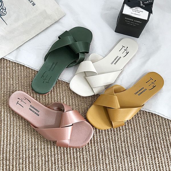 

fashion women's slipper women's ladies casual outer wear waterproof flat cross slipper shoes summer, Black