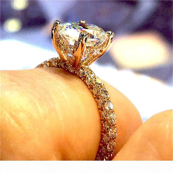 

d diamond ring original real solid 925 silver ring round &oval cz diamant engagement wedding band jewelry for women yzr591, Slivery;golden