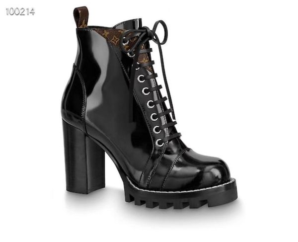 

new2 luxury ladies high heel boots fashion leather platform martin boots outdoor comfortable booties original box fast delivery, Black