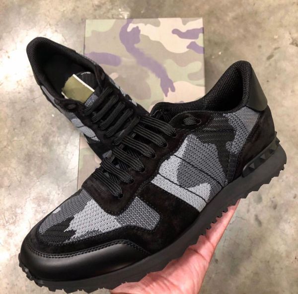 

original box] 2020 luxury designer rock stud sneaker casual shoes women,men camo mesh rock runner outdoor trainer party weddin, Black