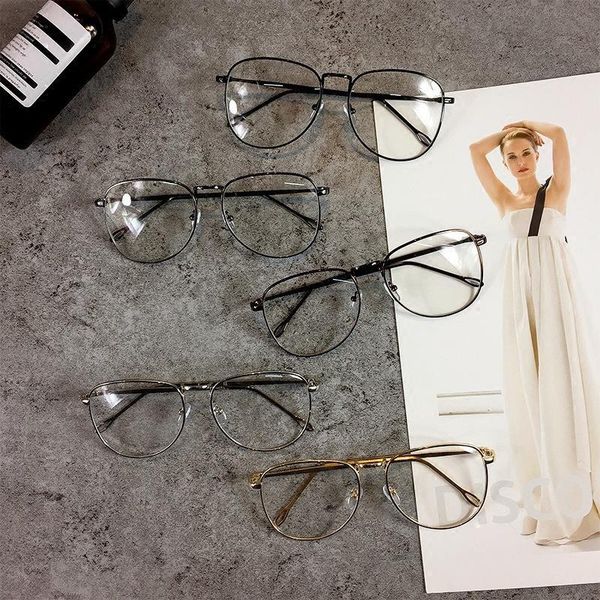 

hxc tiktok large frame glasses tide harajuku metal flat glasses plain face street shooting thin glasses framedr27710, White;black