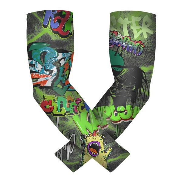 

graffiti printing uv sun protection arm sleeves compression elbow brace support sports sleeves long arm cover, Black;gray