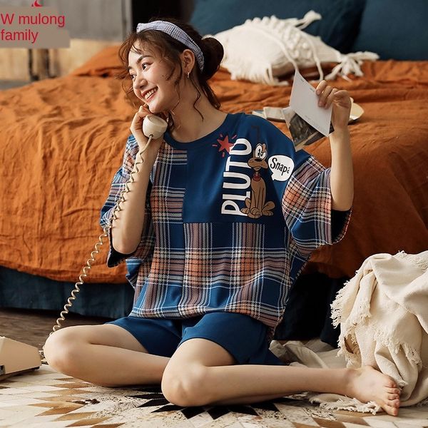 

6wopm mulong аристократической семьи хлопка пижамы женщин летний корейский стиль с короткими рукавами шорты тонкие летние износ главная домо, Blue;red