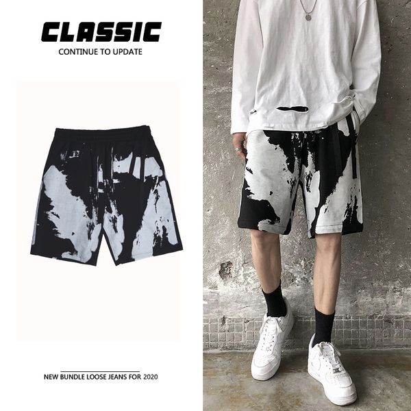 

2020 men printed summer casual shorts men's oversize sweatpants male hip hop knee length streetwear shorts clothes, White;black