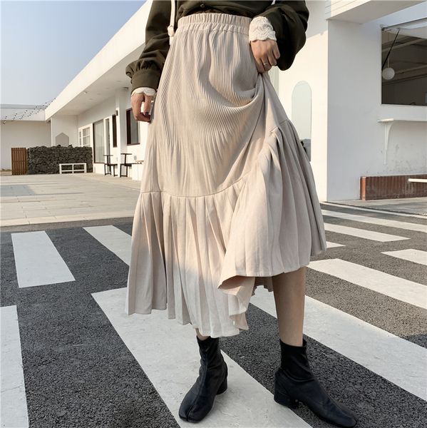 

kitty spring and autumn fashion korean womens skirts 2020 new high waist pleated skirt elastic waist womens skirt femme, Black