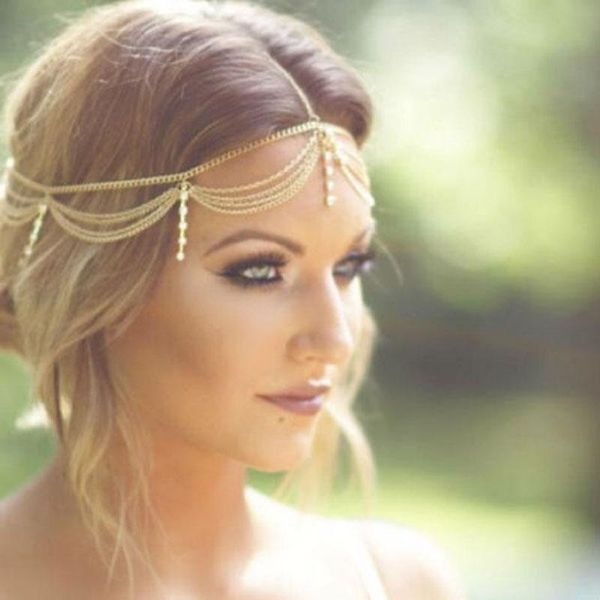 

boho gold draping crystal hair cuff arabian bridal hair accessories wedding chain headpiece bijoux elegant wedding hairstyles, Slivery;golden