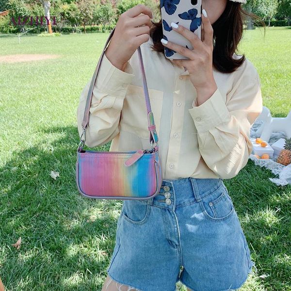 

casual women pu leather handbags portable rainbow travel zip shoulder totes bag outdoor shopping accessaries supplies