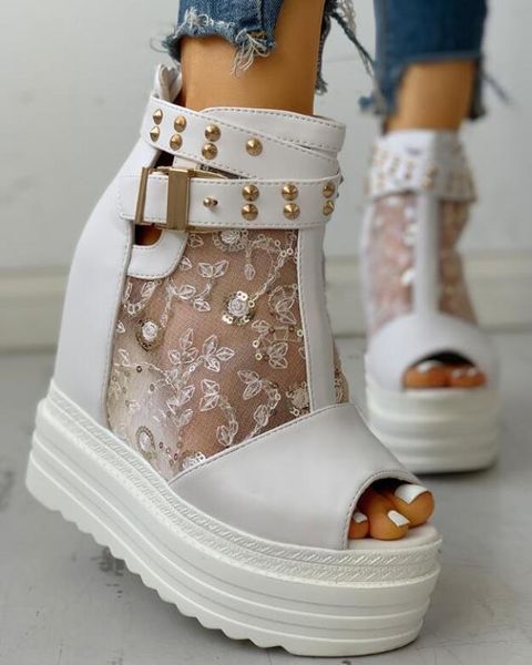 

sandalias mujer 2020 women sandals wedges shoes for women high heels sandals summer shoes chaussures femme platform cs07, Black