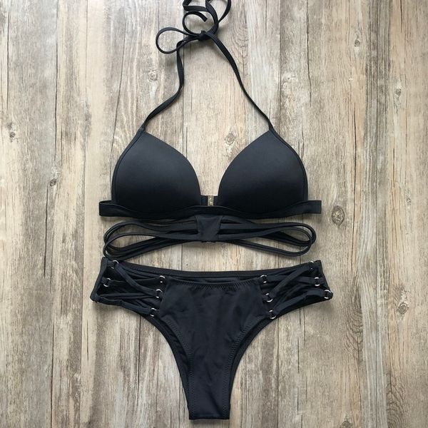 

swimwear for women summer beachwear bikini 2020 new hollow out swimsuit backless bathing bikinis suit push up black bikini set, White;black