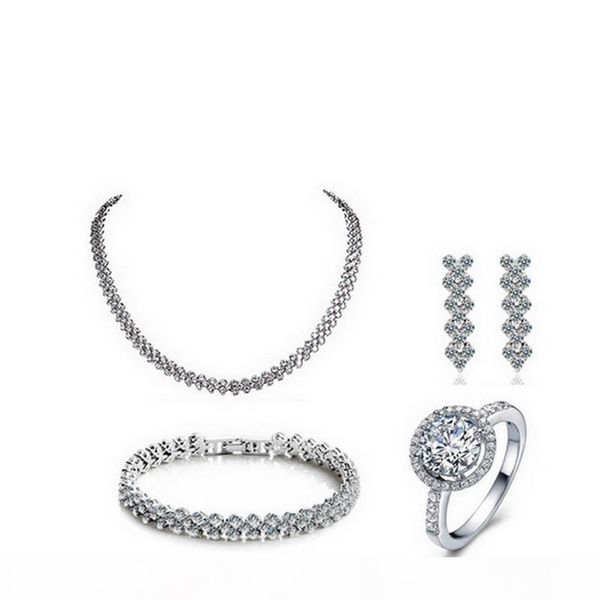 

new 925 sterling silver jewelry sets engagement wedding for brides ring designers bracelet necklace n001