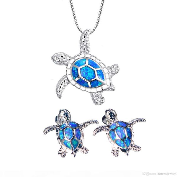

925 sterling silver natural blue australian opal sea turtle earrings necklace jewelry sets for women ladies christmas gifts