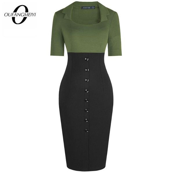 

fashion elegant button contrast office dress casual square collar pencil bodycon dress eb472, Black;gray