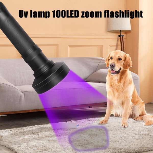 

flashlights torches black aluminum alloy uv lamp 100led zoom safety detection battery