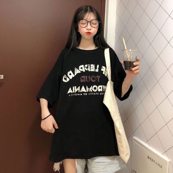 

new korean letter new korean short-sleeved t-shirt women's letter short-sleeved t-shirt women's, White