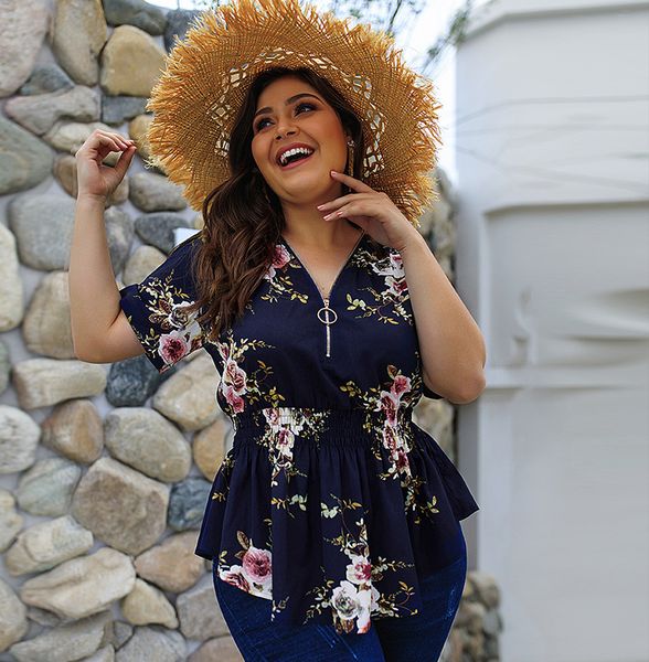 

spring and summer v-neck large size shirt print top, White