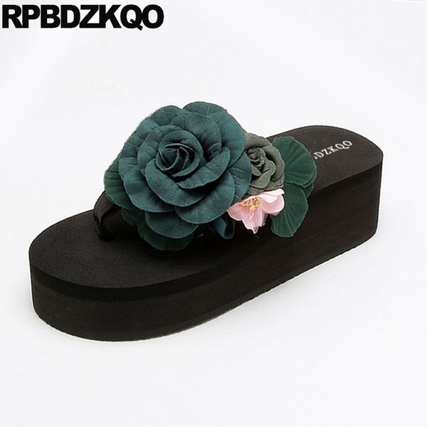 

flower summer flip flop black beach slides slippers women wedge platform sandals 2020 slip on flatform embellished shoes