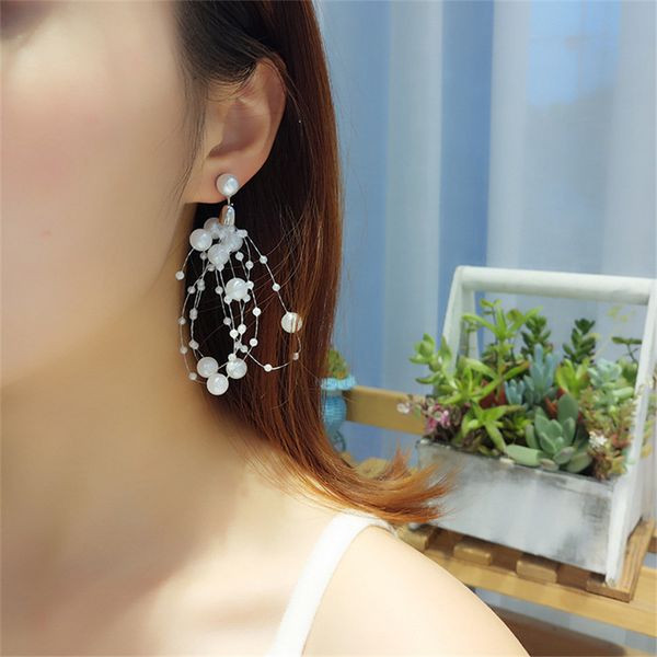 

new trendy multi layers pearl earring for women girls white pearl long dangle drop earrings party gifts brinco, Silver
