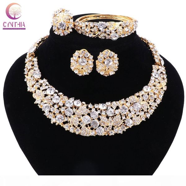 

women gold plated boho crystal jewelry sets with earrings direct selling statement necklace for party wedding necklace 2017, Black