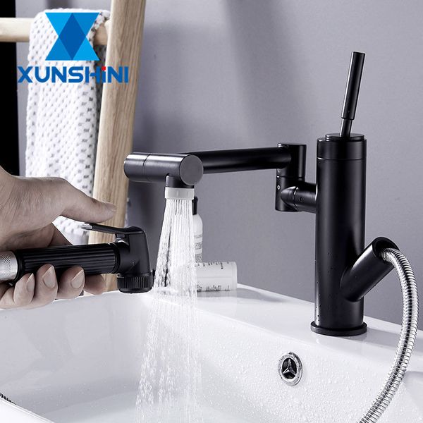 

bathroom sink faucets xunshini pull out faucet 360 degreebasin single hole mixer tap deck mounted and cold brass