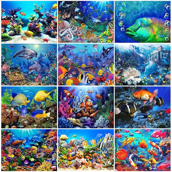 

huacan 5d diamond painting full square fish animal embroidery cross stitch handmade home decoration