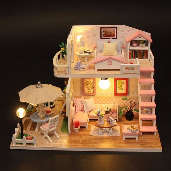 

toys for children diy doll house casa miniature dollhouse with furniture dollhouses toy birthday gifts pink loft villa m033 y200414