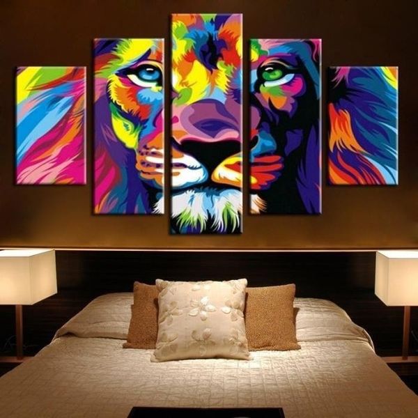 

5 panels watercolor colorful lion canvas oil painting for sofa wall decoration large animal poster prints wall art pictures home decor