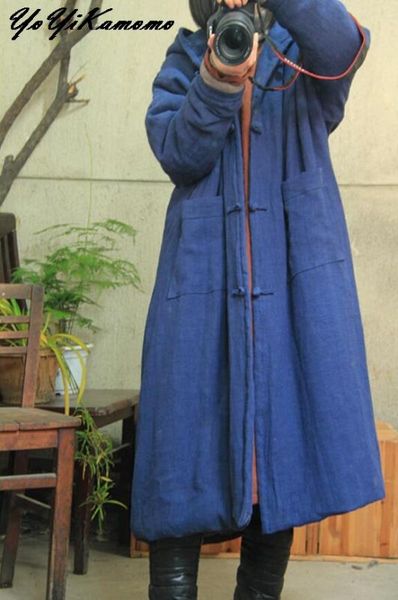 

yoyikamomo women parkas winter vintage warm long sleeve pocket solid color hooded thick loose casual brief long coat, Black