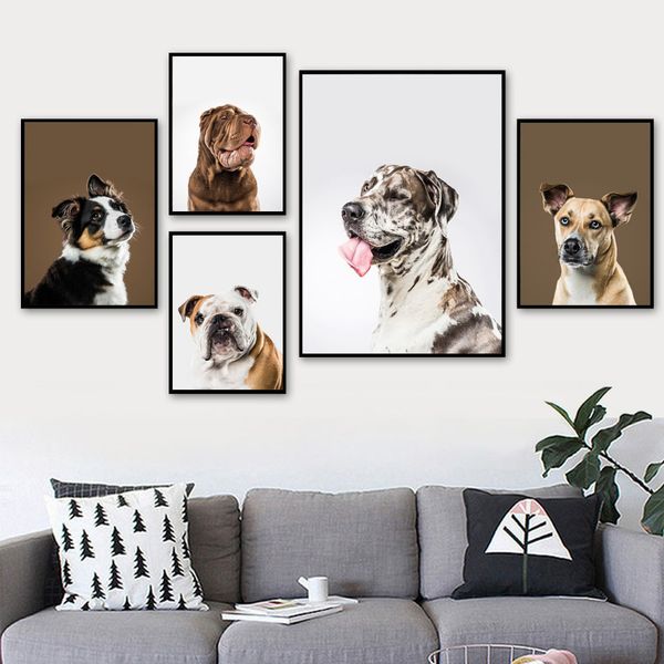 

bulldog shar pei great dane shepherd dog nordic posters and prints wall art canvas painting wall pictures for living room decor
