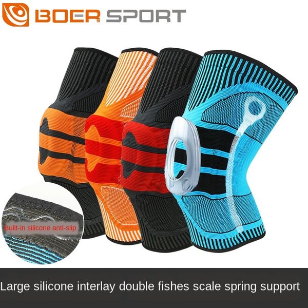 

vw9xv fda sports silicone basketball knee pads silicone knitted elastic support knee meniscus squat running basketball male and female leg p, Black;gray