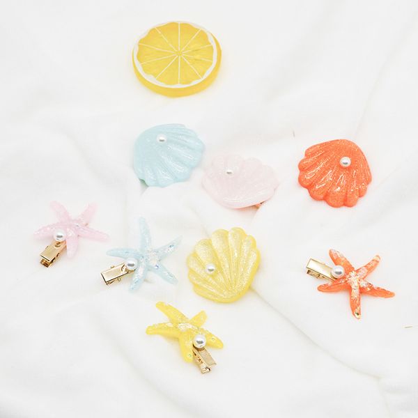 

candy colors starfish scallop hairpin set for children pearl duckbill clip hair clip bezel for hair korea kids accessories, Slivery;white
