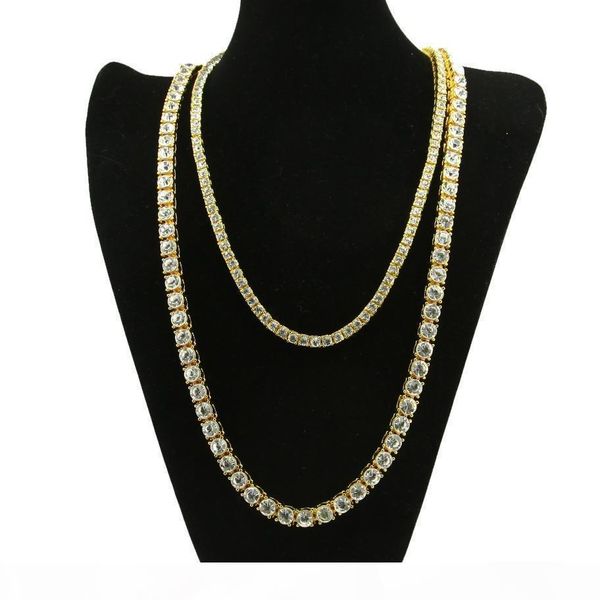 

men zinc alloy 1 row rhinestone necklaces hiphop chain gold plated blingbling rock punk jewelry set, Golden;silver