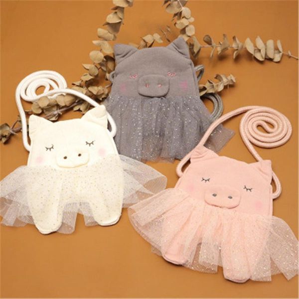 

children girl kids coin purse bag hobos mini small cute cotton fabric cartoon pig animal solid korean accessories wholesale gift, White